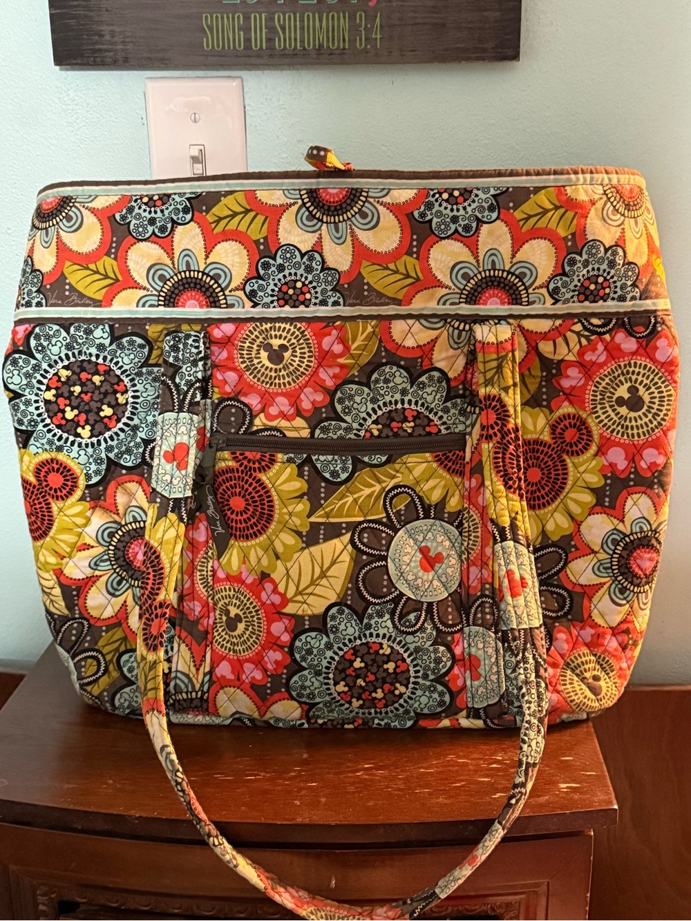 Vera Bradley Floral Quilted Tote in Brown, Yellow, Coral, Aqua